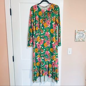 💐 ASOS green pink floral retro jersey knit midi maxi dress size US 8